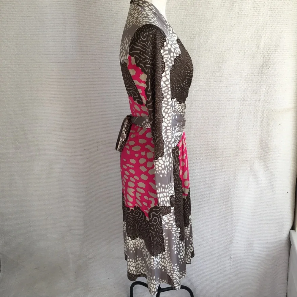 Issa London Dress M US8 UK12 Stretch Silk Animal Print Long Sleeve Brown Pink - Picture 8 of 10